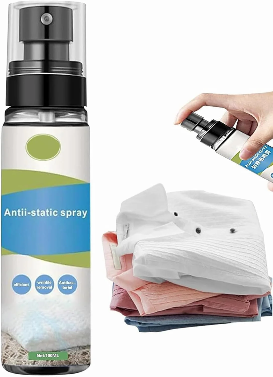 اسپری ضد الکتریسیته ساکن KASTWAVE، اسپری از بین برنده 100 میلی لیتری، اسپری ضد الکتریسیته ساکن قابل حمل و بدون اثر برای لباس، پیراهن و الیاف