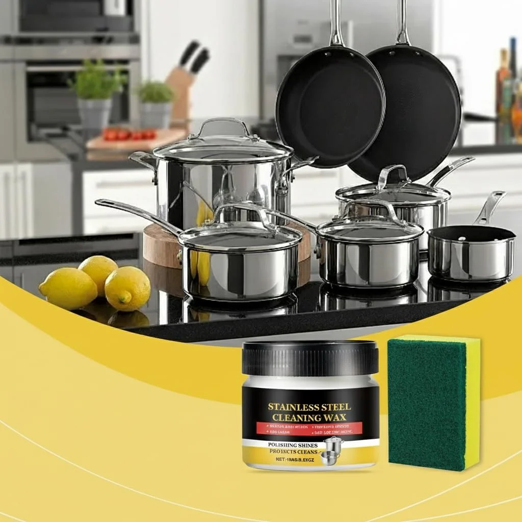 پولیش و تمیز کننده استیل ضد زنگ KASTWAVE، بسته 2 عددی تمیز کننده و پولیش استیل ضد زنگ به همراه حوله پرداخت میکروفایبر، از بین برنده اثر انگشت، چربی، لکه های آب و باقیمانده، درخشش بدون رگه برای لوازم خانگی