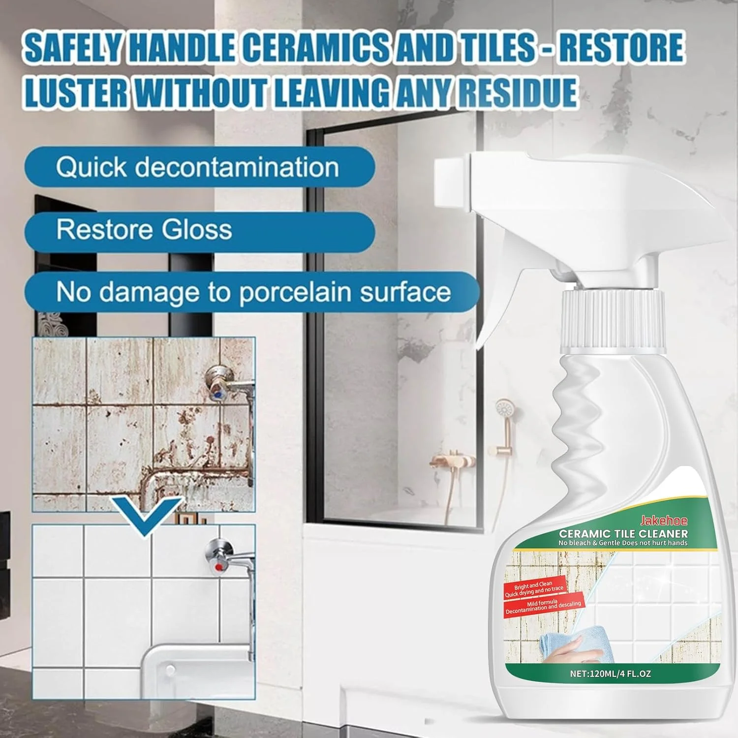 اسپری تمیز کننده دیوار KASTWAVE، 120 میلی لیتر، اسپری تمیز کننده بسیار موثر چند منظوره، تمیز کننده لکه دیوار خانگی با کاربری آسان، خمیر ضدعفونی کننده برای توالت، حمام، سقف، قرنیز