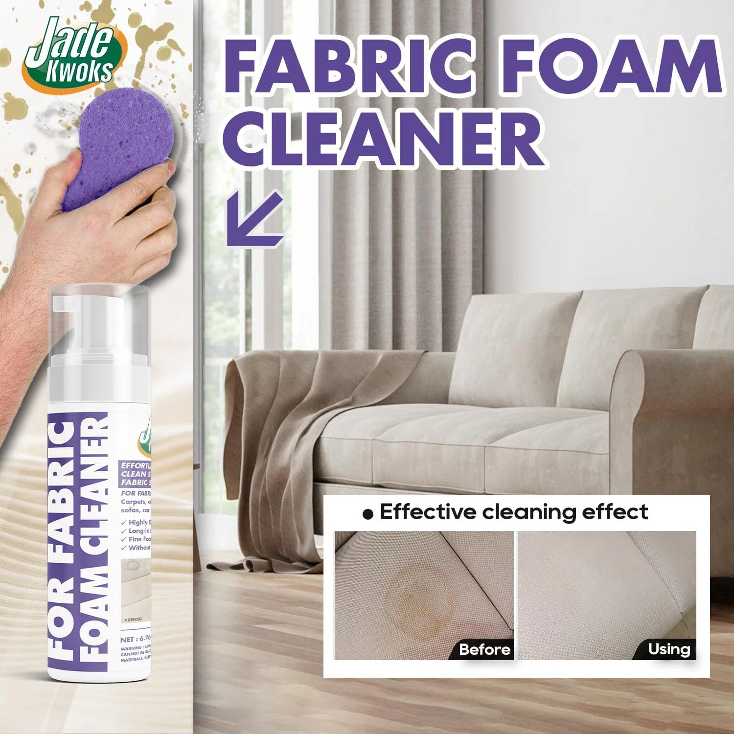 اسپری فوم خشکشویی KASTWAVE برای مبل پارچه ای، فوم اسپری لباس بدون نیاز به شستشو، لکه بر چند منظوره برای اثاثیه، لباس و فرش - 200 میلی لیتر