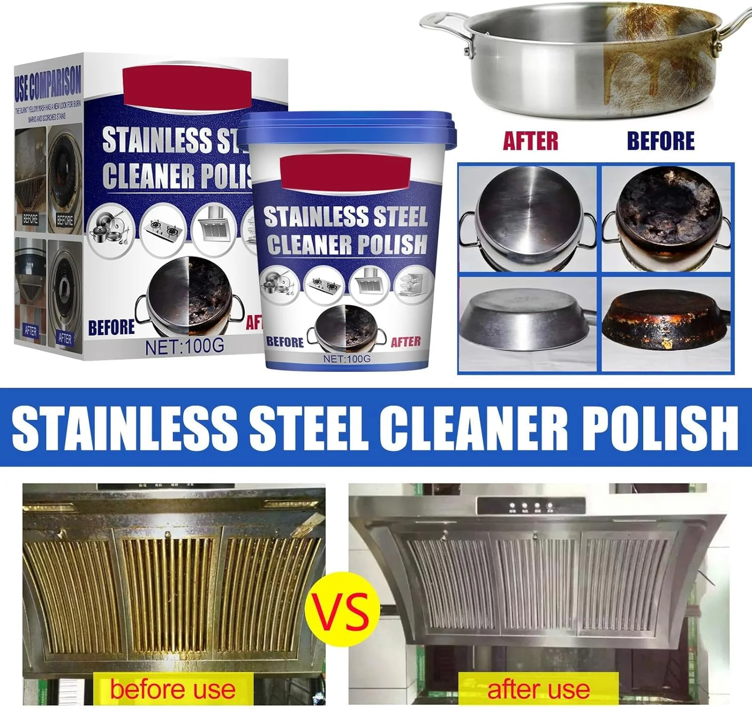 پاک کننده آشپزخانه KASTWAVE، خمیر استیل ضد زنگ قوی 100 گرمی، کرم تمیز کننده روغنی ظروف پخت و پز، مواد شوینده قوی کرمی برای رسوب کف قابلمه، زنگ زدگی لوازم خانگی، لکه های قابلمه و تابه، پولیش چند منظوره