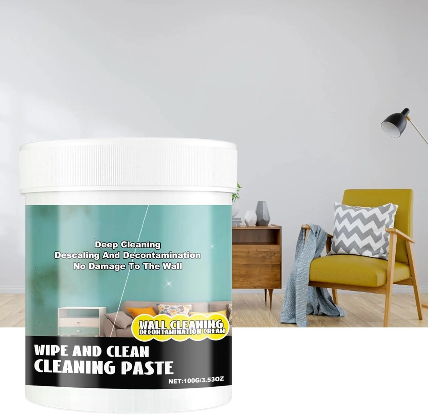 خمیر تمیز کننده دیوار KASTWAVE، تمیز کننده واقعی همه منظوره، به راحتی لکه های رنگ و گرافیتی را از بین می برد، خمیر ضدعفونی کننده دیوار برای دیوارها، سقف و قرنیز، آلودگی، گرد و غبار، بو و لکه، 100 میلی لیتر