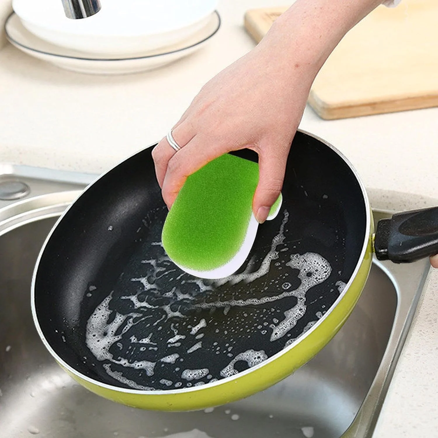 اسفنج آشپزخانه | اسفنج های ظرفشویی برای شستن ظروف، طراحی کاکتوس چند منظوره قابل استفاده مجدد پدهای ضخیم دو طرفه برای سینک، تابه، قابلمه، اجاق گاز، فر
