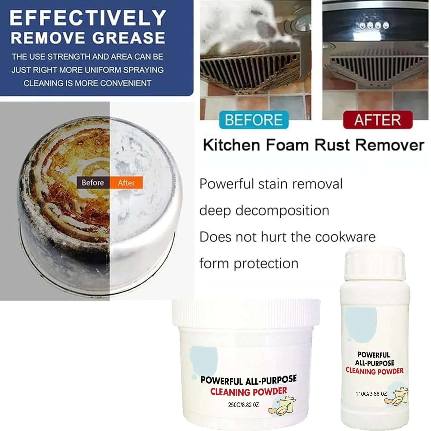 پودر پاک کننده چند منظوره Mamatitas Poder Osa Polvo Para Limpiar، پاک کننده قوی چند منظوره برای ظروف، پودر تمیز کننده قوی همه منظوره، پاک کننده زنگ زدگی فوم، تمیز کننده همه منظوره آشپزخانه (2110 گرم)