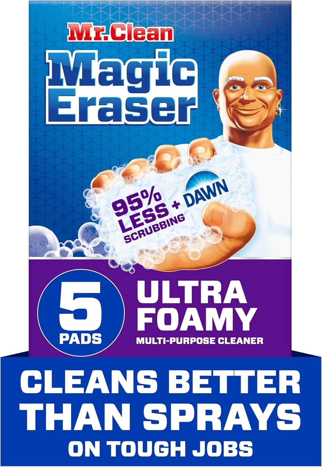اسفنج پاک کننده چند منظوره مستر کلین Magic Eraser Ultra Foamy، اسفنج فوم دار Magic Eraser برای تمیز کردن سطوح مختلف، 5 عدد