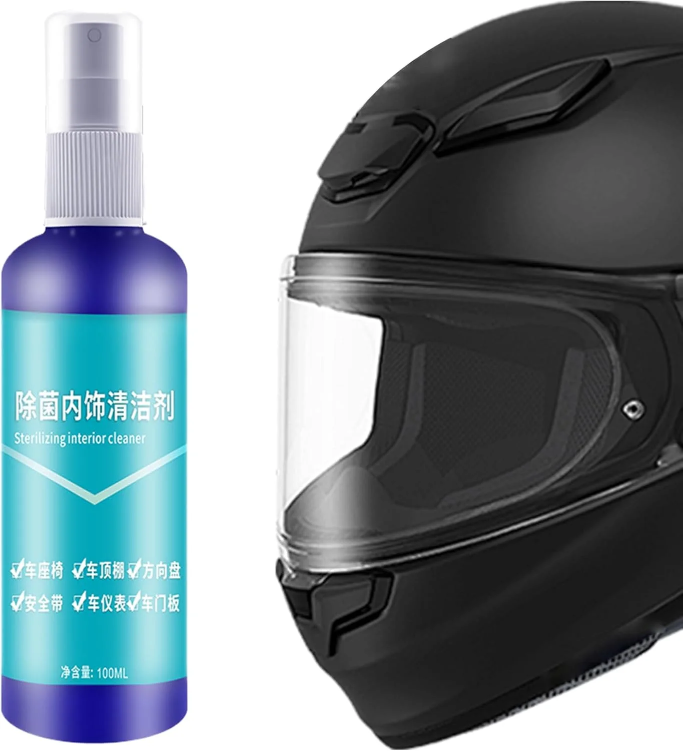 اسپری تمیز کننده کلاه موتور سیکلت، اسپری مراقبت از تجهیزات دوچرخه سواری، 100 میلی لیتر تمیز کننده و خوشبو کننده کلاه برای ماجراجویی، اسنوموبیل، دوچرخه برقی، اسکوتر
