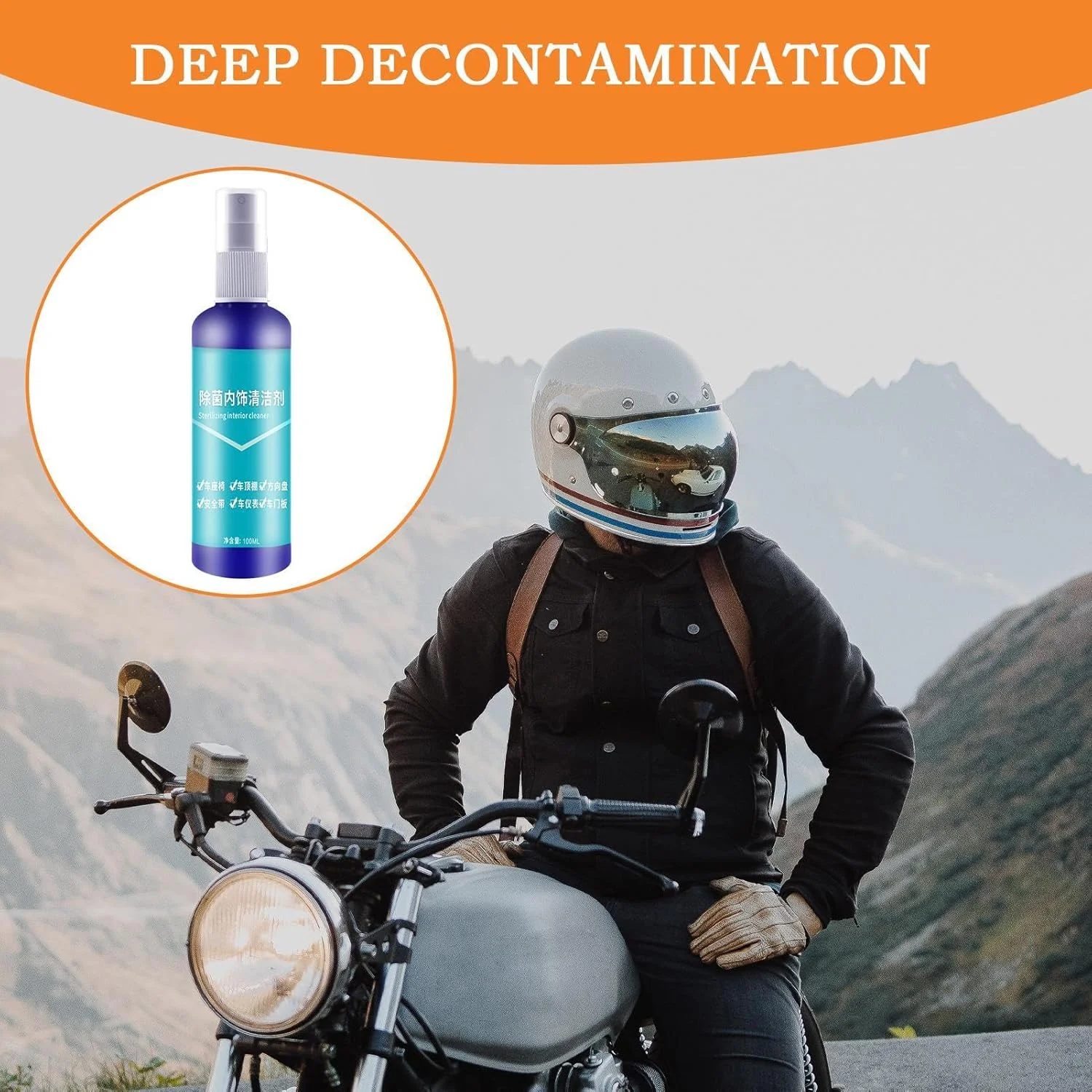 تمیز کننده و خوشبو کننده کلاه کاسکت موتورسیکلت و لوازم دوچرخه سواری | اسپری 100 میلی لیتری تمیز کننده و خوشبو کننده کلاه کاسکت مناسب برای ماجراجویی، اسنوموبیل، دوچرخه برقی و اسکوتر