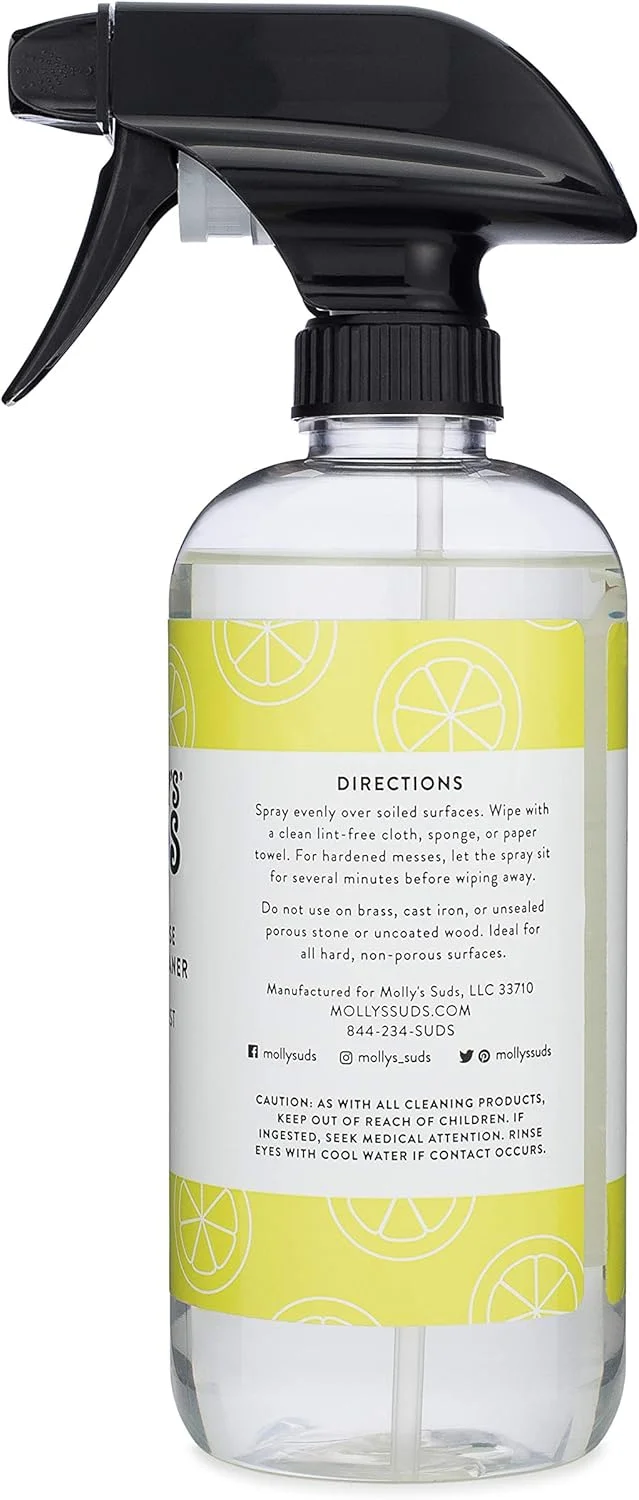 محلول پاک کننده چند منظوره طبیعی Molly's Suds | اسپری خانگی چند سطحی | مواد تشکیل دهنده گیاهی و زیستی | انفجار لیمو، 473 میلی لیتر (2 بسته)