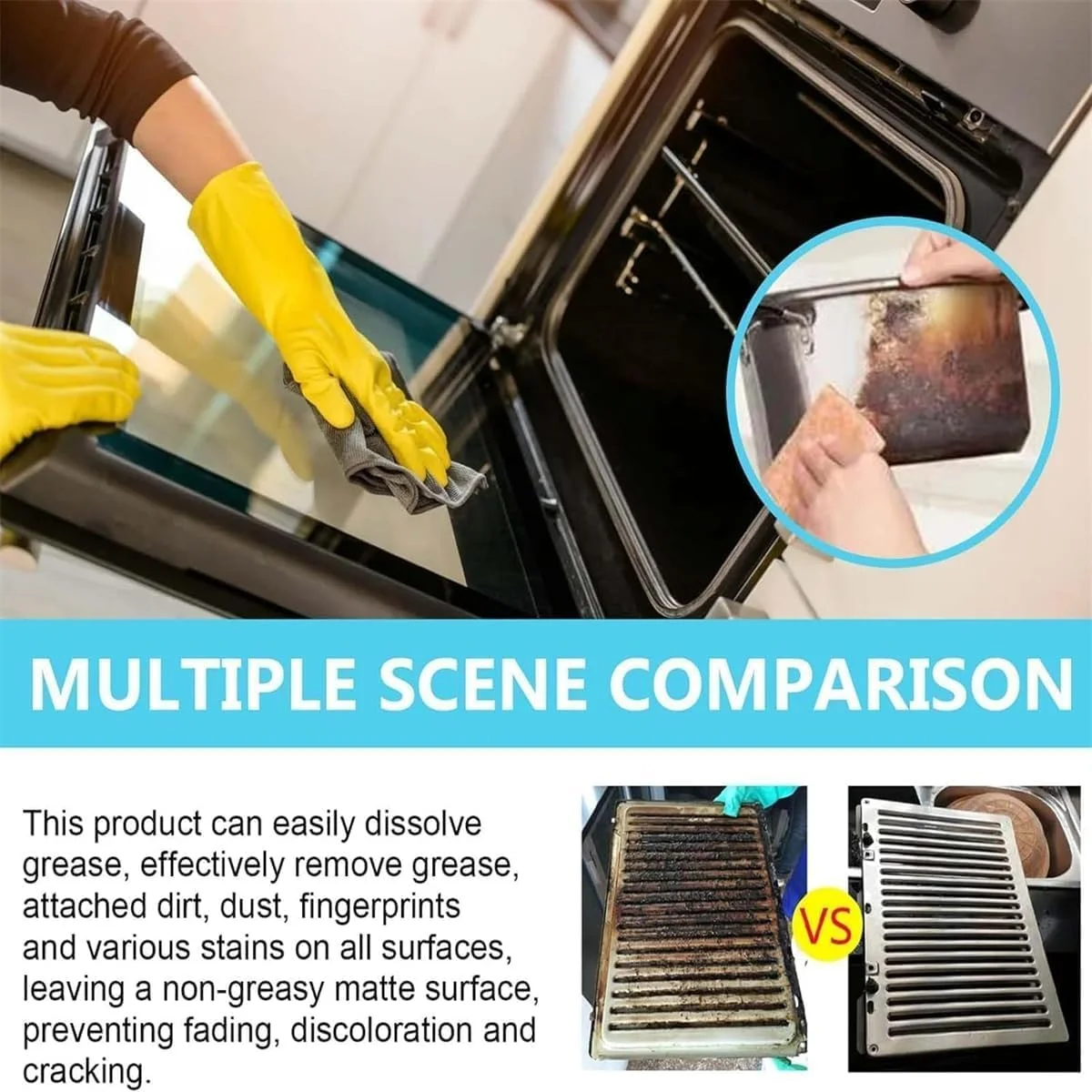 پودر پاک کننده چند منظوره KASTWAVE، پودر پاک کننده جادویی 50 گرمی، پاک کننده فوم آشپزخانه برای لکه های سرسخت، چربی زدای قوی روغن آشپزخانه، پاک کننده محافظ آشپزخانه