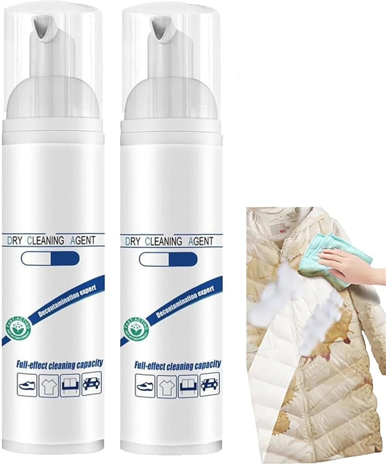 اسپری فوم خشک شویی پارچه چند منظوره 2 عددی، پاک کننده فوم خشک بدون نیاز به آبکشی جدید 2024 برای پارچه، ژاکت، مبل، لکه بر - از بین برنده لکه ها و بوهای سرسخت