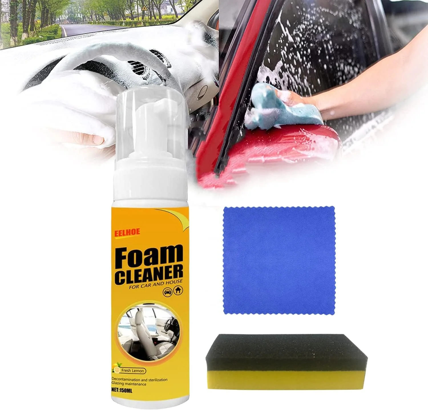 اسپری فوم پاک کننده چند منظوره، فوم پاک کننده برای خودرو و منزل با رایحه لیمو، فوم پاک کننده چند منظوره بدون نیاز به آبکشی، پاک کننده های خانگی همه منظوره برای آشپزخانه، حمام، خودرو (1 عدد)