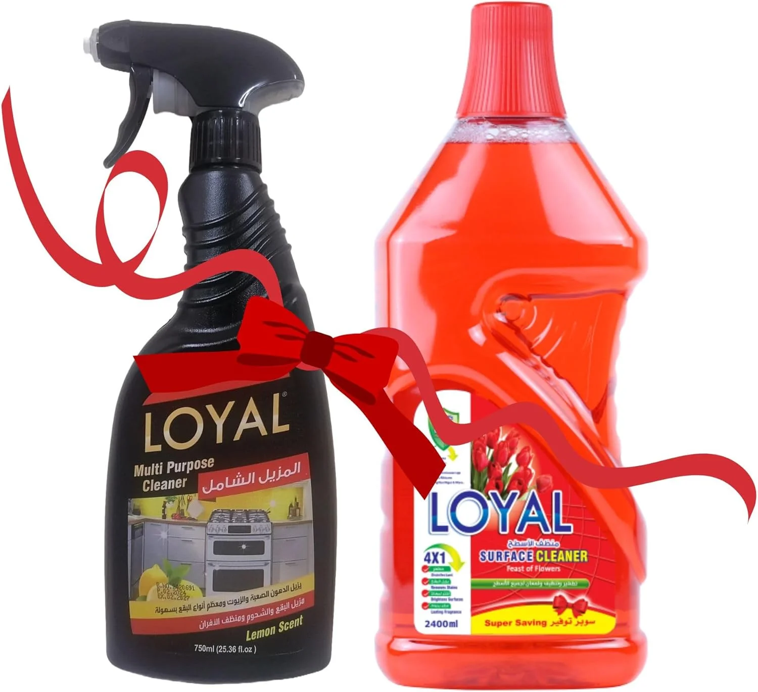 مجموعه مایع و اسپری پاک کننده چند منظوره سطوح Loyal (750 میلی لیتر + 2400 میلی لیتر، لیمو + جشن گل ها)