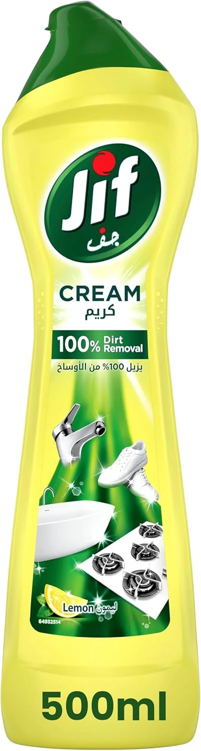کرم تمیز کننده چند منظوره JIF، لیمو، حذف 100% آلودگی، 500 میلی لیتر کرم تمیز کننده چند منظوره JIF، لیمو، حذف 100% آلودگی، 500 میلی لیتر