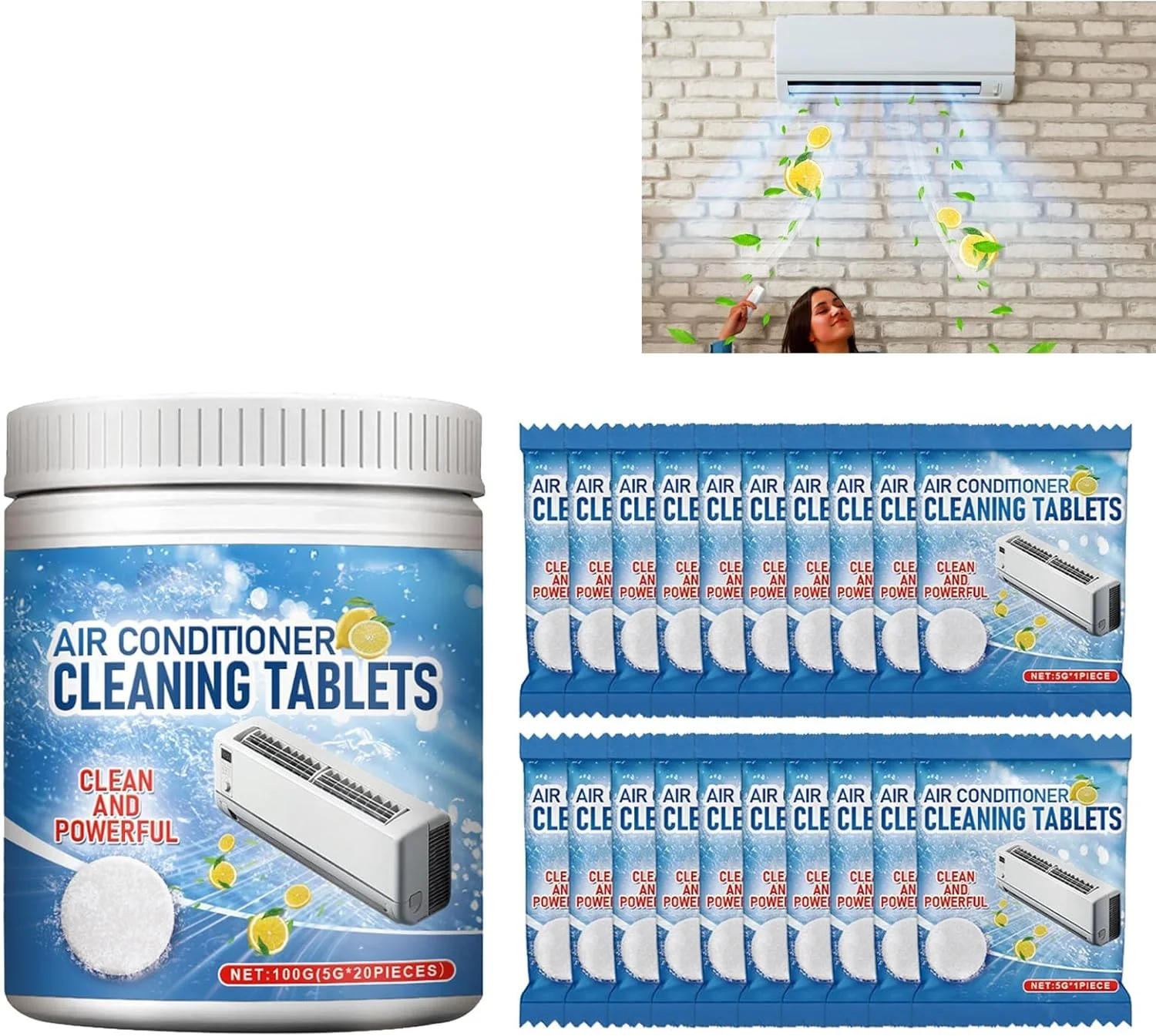 قرص های تمیز کننده کولر گازی بدون نیاز به آبکشی NALACAL، تمیز کننده دریچه برای واحدهای AC، خشک کن ها و پره های فن، کیت تمیز کننده کولر گازی خوشبو کننده و از بین برنده لکه