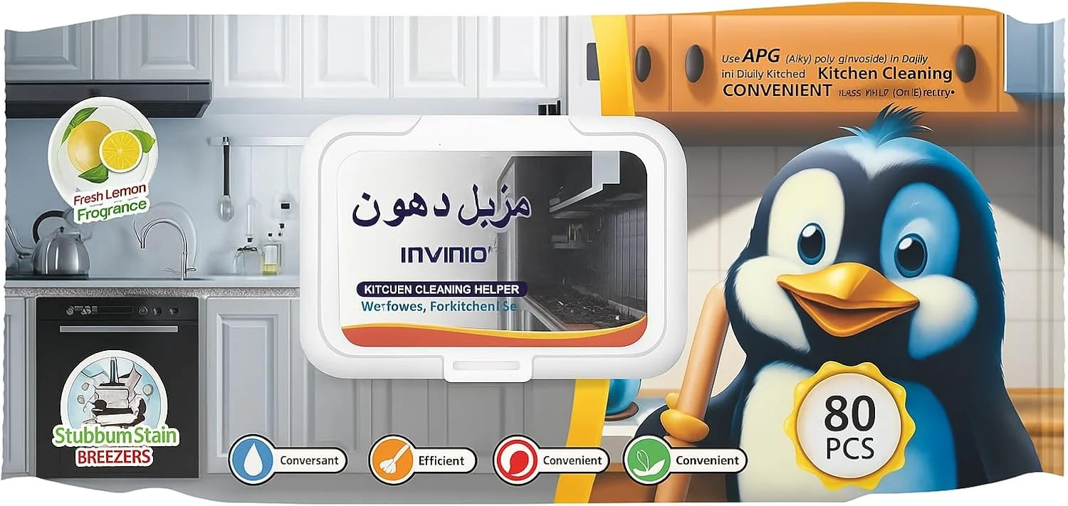 دستمال مرطوب چربی زدای آشپزخانه اصلی، پاک کننده قوی چربی با رایحه لیمو، 80 عدد، باز و بسته شدن آسان
