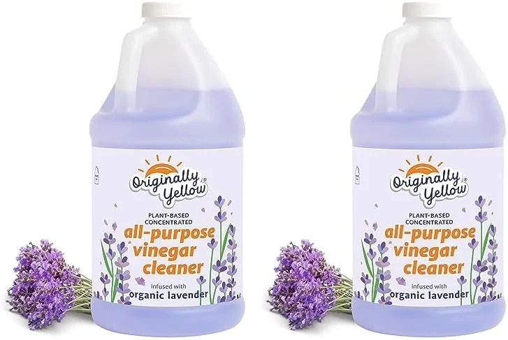سرکه تمیز کننده چند منظوره Originally Yellow برای محلول تمیز کردن کف خانه با سرکه مقطر | غنی شده با اسطوخودوس ارگانیک | لوازم تمیز کننده خانه گیاهی، 1.89 لیتر (2 بسته)