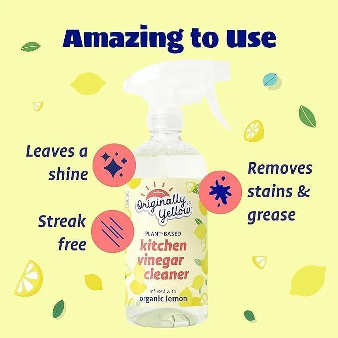 سرکه تمیز کننده چند منظوره اورجینالی یلو با رایحه لیمو، بطری 1.89 لیتری + اسپری سرکه مقطر چند منظوره اورجینالی یلو با رایحه لیمو مناسب اتاق نشیمن، 470 میلی لیتر
