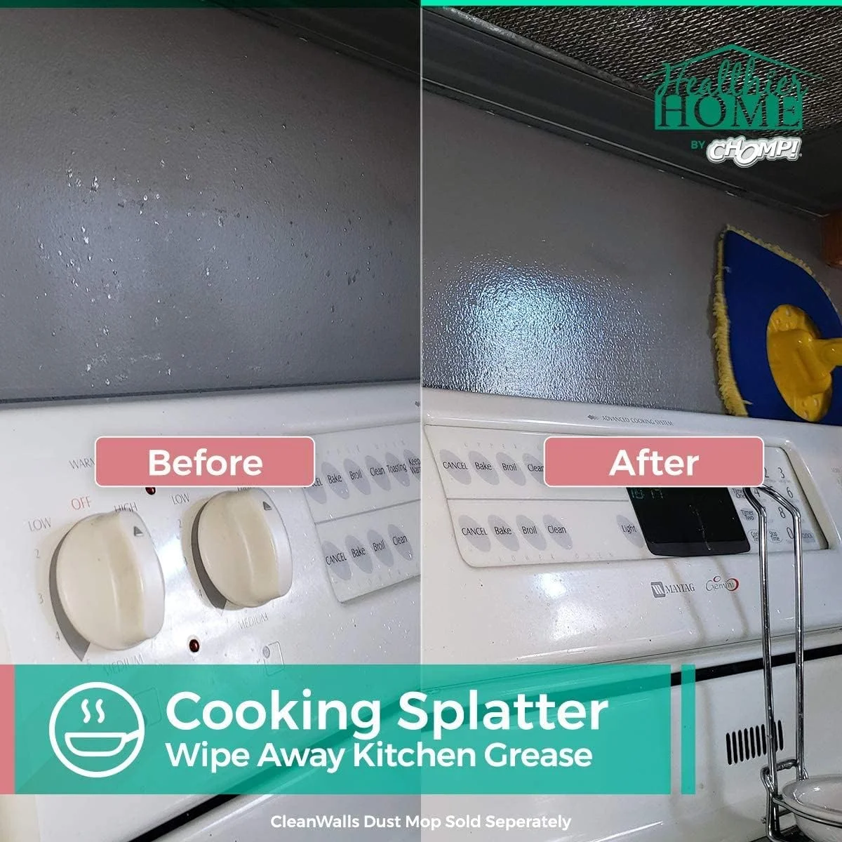 اسپری تمیز کننده دیوار رنگ شده CHOMP!، چند منظوره برای دیوارها، سقف ها و قرنیزها، از بین برنده کثیفی، گرد و غبار، بو، لکه ها، خانه ای سالم تر، تمیز کردن 5 دقیقه ای دیوارها 4 در 1، 32 اونس (آبنبات نعنایی)