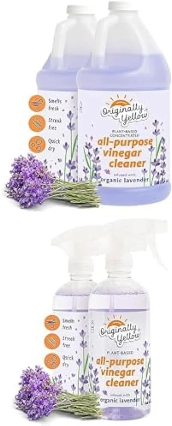 سرکه تمیز کننده چند منظوره زرد اورجینال 1.89 لیتری (2 عددی) + اسپری سرکه مقطر چند منظوره زرد مخصوص اتاق نشیمن، 470 میلی لیتر (2 عددی)