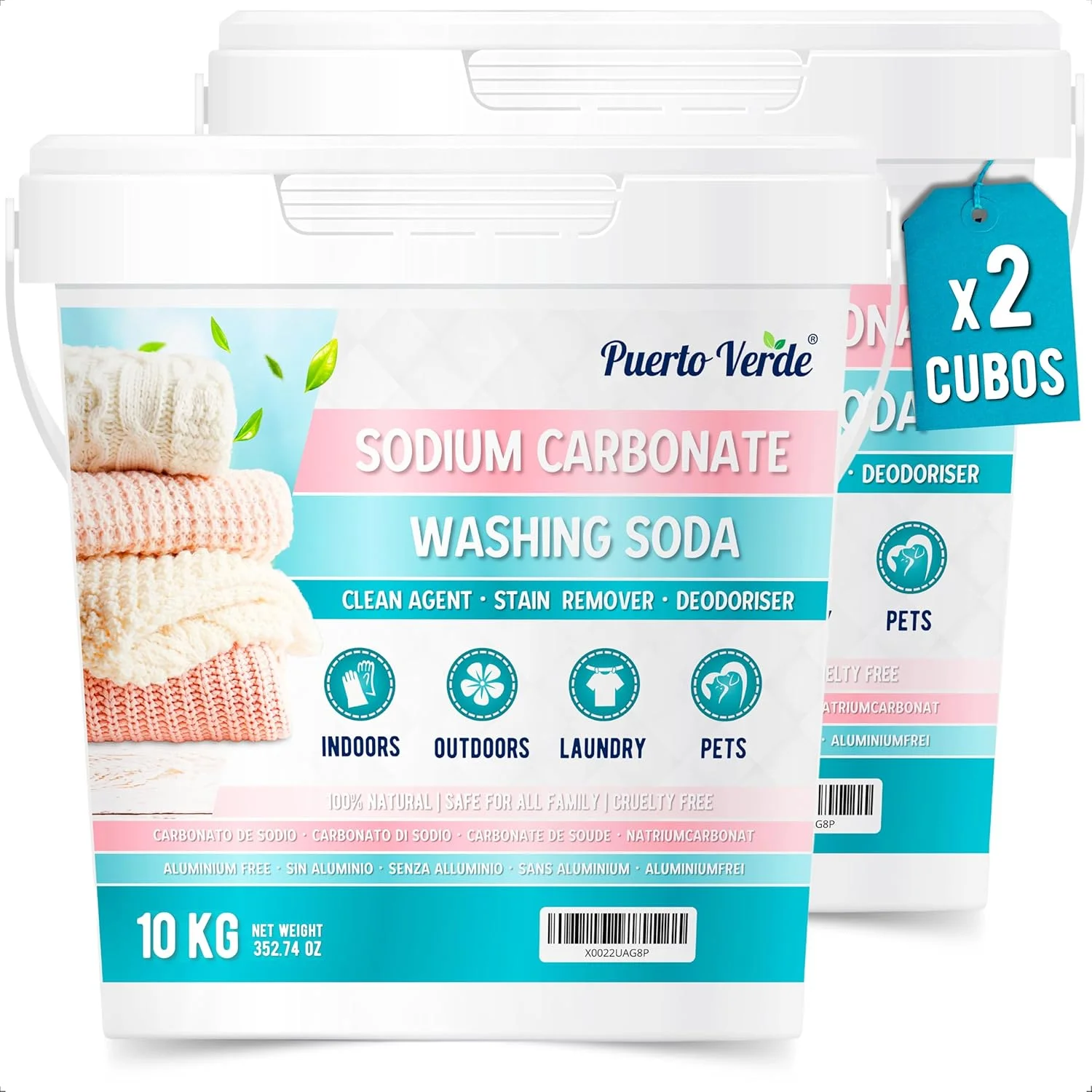 پورتو ورده • کربنات سدیم 2x10 کیلوگرم. ساخت صابون و مواد شوینده خانگی. چربی زدایی و سفید کننده. از بین برنده لکه و بو. کربنات سدیم خالص با منشاء 100% طبیعی.