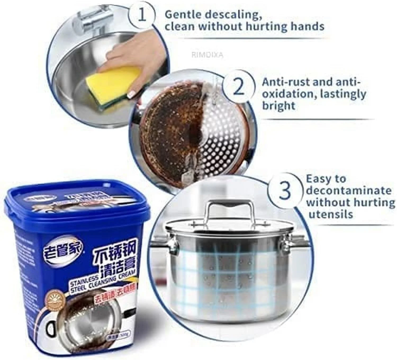 پاک کننده چند منظوره اجاق گاز و ظروف آشپزی PUNZONE، خمیر تمیز کننده استیل ضد زنگ، از بین برنده لکه ها از قابلمه و تابه، پاک کننده و پاک کننده گاز، پودر پاک کننده آشپزخانه (500 گرم)