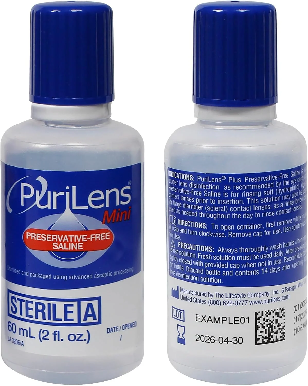 محلول سالین بدون مواد نگهدارنده Purilens Mini، شش عدد بطری 60 میلی لیتری