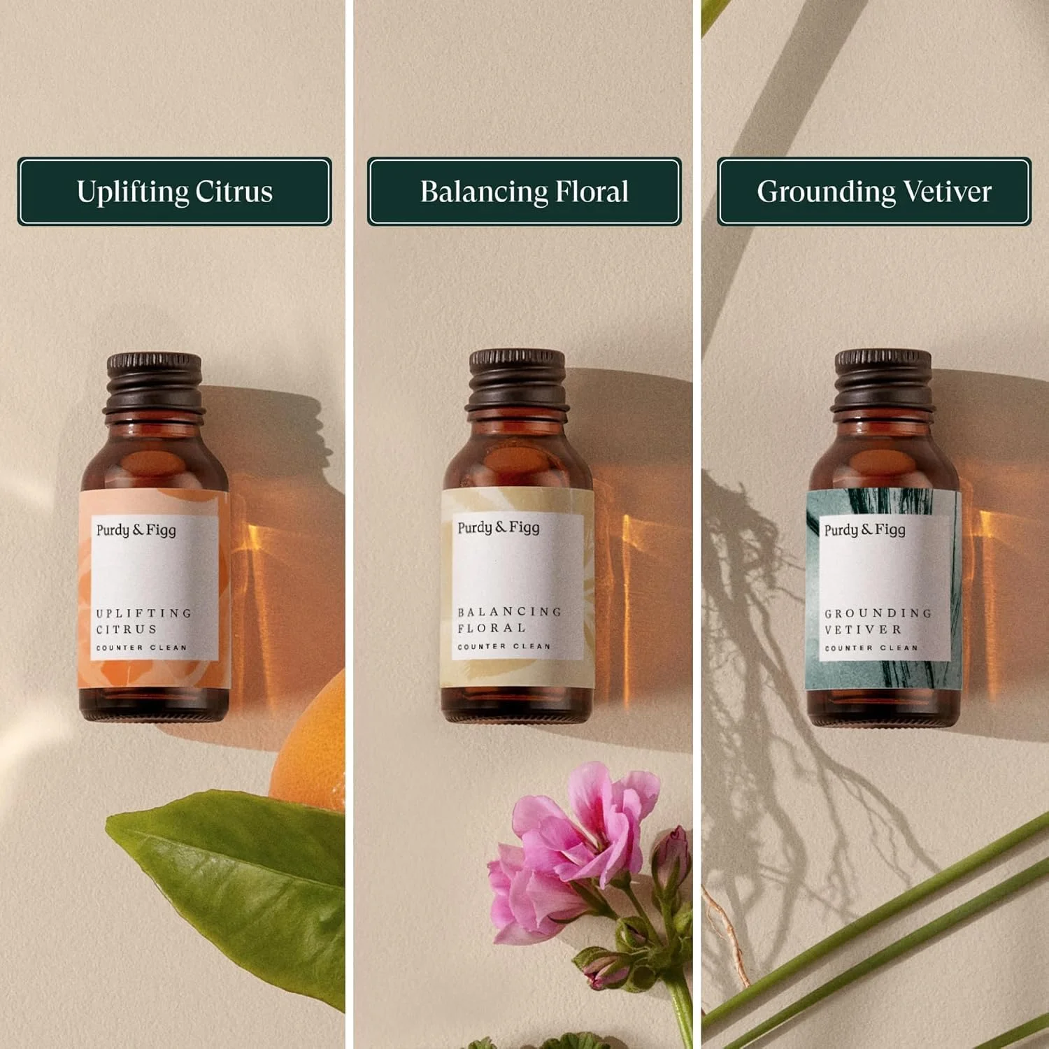 Purdy & Figg | کیت استارتر تمیز کننده سطوح | تمیز کننده چند منظوره روغن های ضروری ارگانیک غیر سمی ملایم و کاملا طبیعی | مرکبات گلدار وتیور | مناسب برای سطوح آشپزخانه و منزل