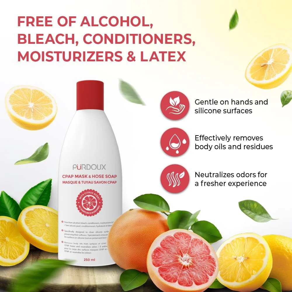 مایع پاک کننده ماسک و شلنگ دستگاه CPAP پوردوکس (بسته 3 عددی 250 میلی لیتر) (رایحه گریپ فروت-لیمو)