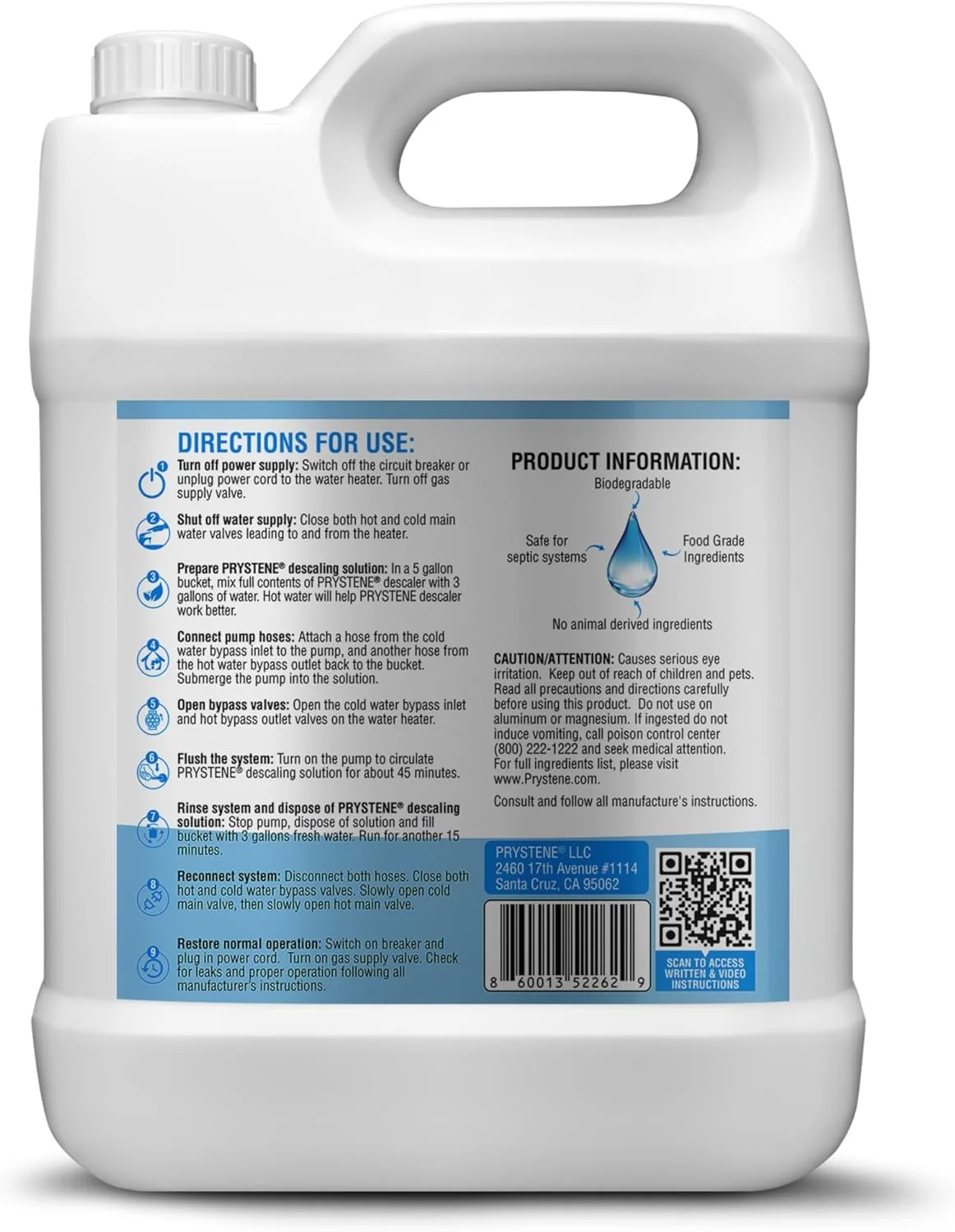 محلول رسوب زدای آبگرمکن بدون مخزن Prystene (946 میلی لیتر) - رسوب زدا/پاک کننده حرفه ای، بازگرداننده راندمان حرارتی. استفاده آسان، مواد تشکیل دهنده خوراکی، زیست تخریب پذیر، ساخت آمریکا.