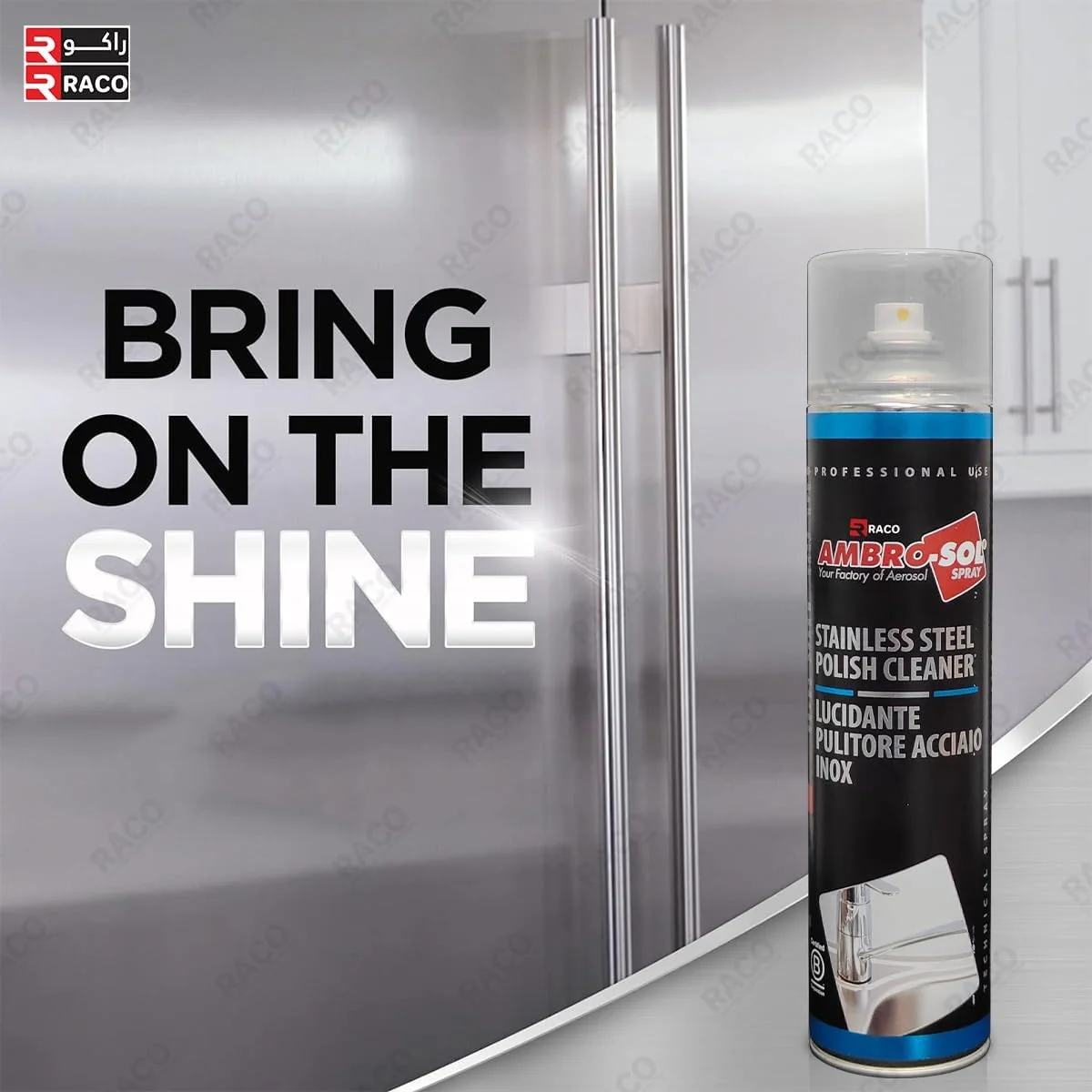 RACO Ambro-Sol پولیش و تمیز کننده استیل ضد زنگ 600 میلی لیتر به همراه دستمال میکروفایبر RACO Ambro-Sol پولیش و تمیز کننده استیل ضد زنگ 600 میلی لیتر به همراه دستمال میکروفایبر