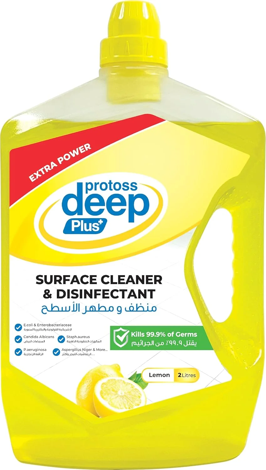 محلول پاک کننده و ضدعفونی کننده سطوح پروتوس دیپ پلاس، لیمو، 2 لیتر، از بین برنده 99.9% میکروب ها