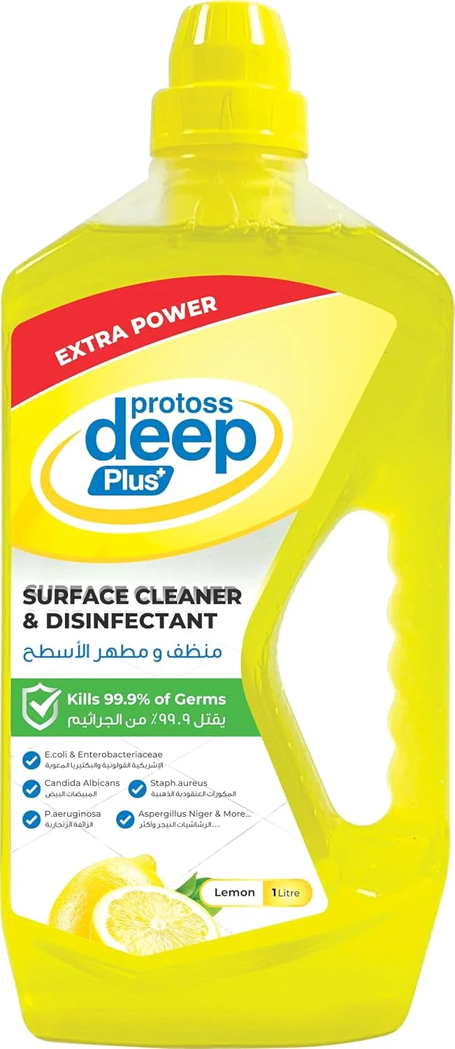 محلول پاک کننده و ضدعفونی کننده سطوح پروتوس دیپ پلاس، لیمو، 1 لیتر، از بین برنده 99.9% میکروب ها