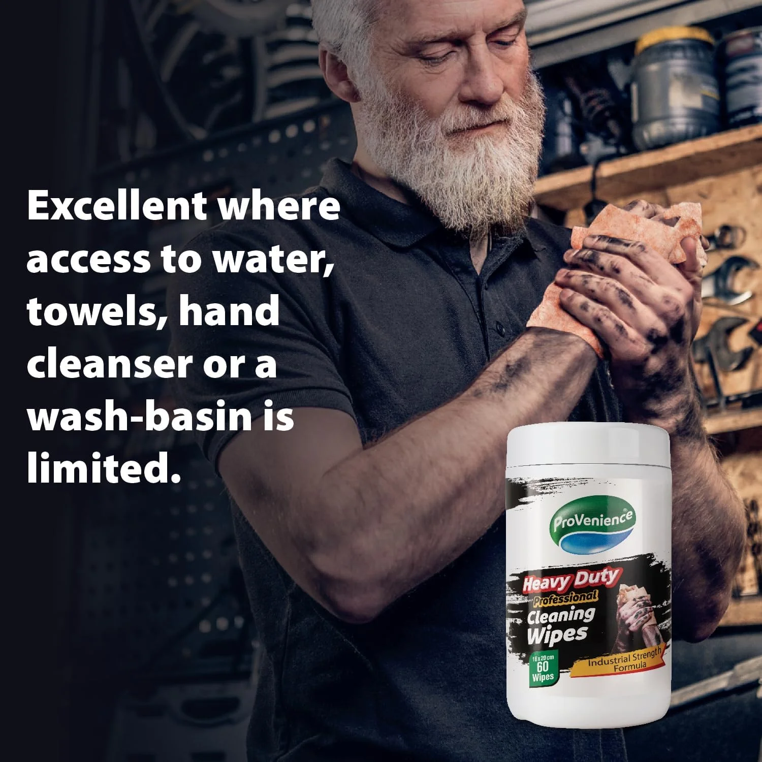 دستمال مرطوب صنعتی سنگین Provenience® XL | 120 عدد | 2 بسته 60 عددی دوتایی | گرید حرفه ای | موثر در برابر روغن، گریس، گل و لای، روان کننده ها، سوخت، کثیفی | ملایم برای پوست