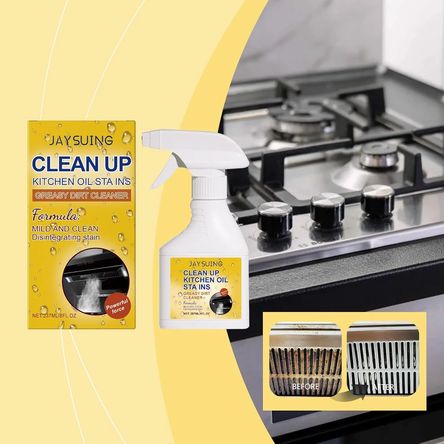 اسپری پاک کننده چند منظوره، از بین برنده لکه ها، پاک کننده آشپزخانه و حمام، اسپری پاک کننده چربی زدای چند منظوره قوی، از بین برنده چربی، کثیفی و لکه ها از مایکروویو، اجاق گاز و روی اجاق گاز