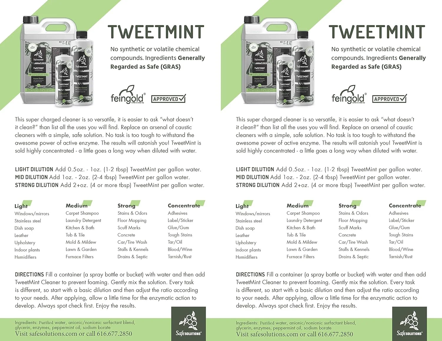 محلول پاک کننده طبیعی Safe Solutions، پاک کننده آنزیمی TweetMint، غیر سمی، بطری 16 اونسی
