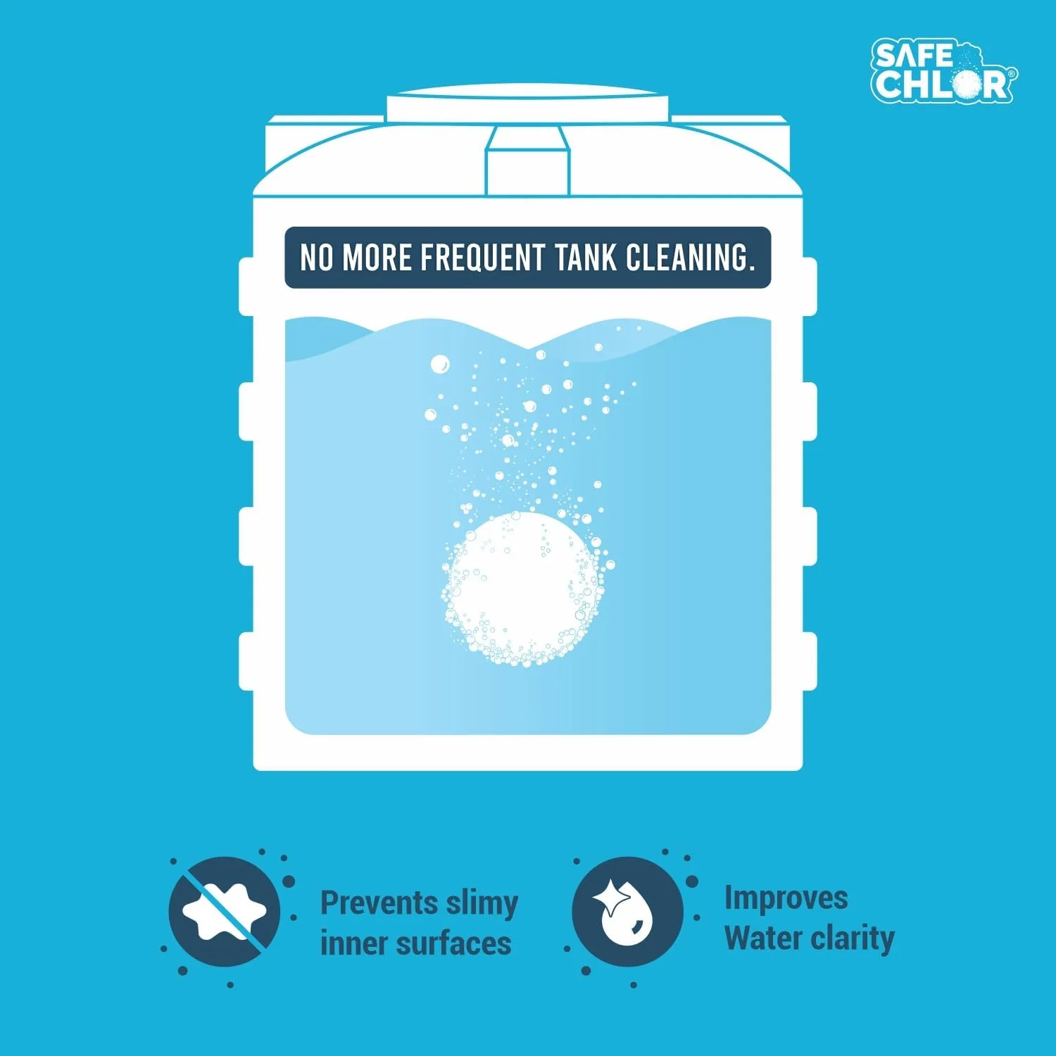 سیف کلر 500 L | قرص های کلر برای مخازن آب 500 لیتری | مخازن هوایی و زیرزمینی | قرص های تصفیه آب | 1 قرص برای تصفیه 500 لیتر | بسته 100 عددی برای 50000 لیتر