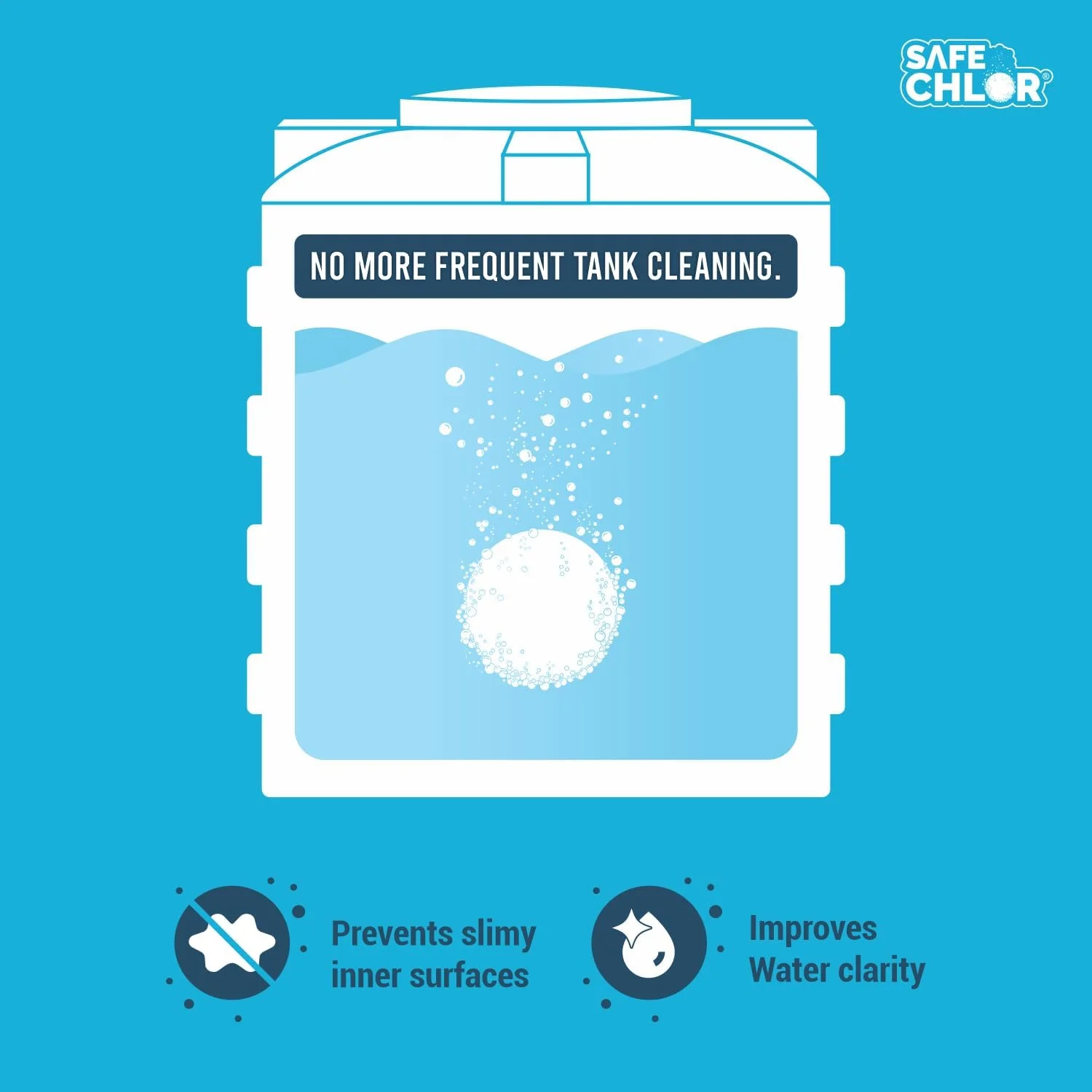 قرص سیف کلر تب 1000 | قرص کلر برای مخازن آب 1000 لیتری، مخازن آب هوایی و زیرزمینی؛ قرص های تصفیه آب باکتری ها را از بین می برند و از رشد جلبک ها جلوگیری می کنند. بسته 50 عددی برای 50000 لیتر