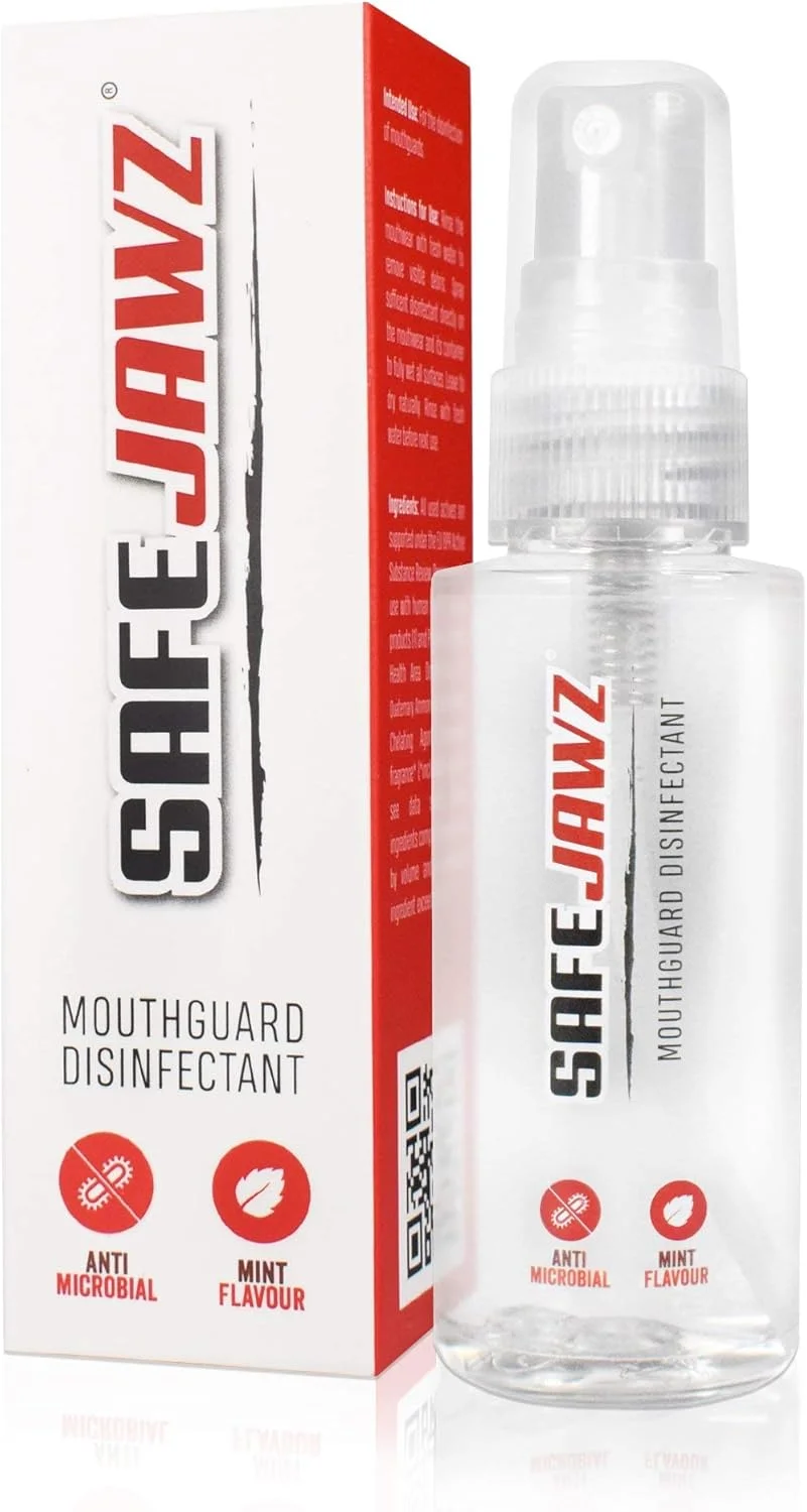 اسپری ضد میکروبی و ضد عفونی کننده SAFEJAWZ برای محافظ لثه، محافظ دهان و محافظ دندان ورزشی - بطری 50 میلی لیتری اسپری ضد میکروبی و ضد عفونی کننده SAFEJAWZ برای محافظ لثه، محافظ دهان و محافظ دندان ورزشی - بطری 50 میلی لیتری
