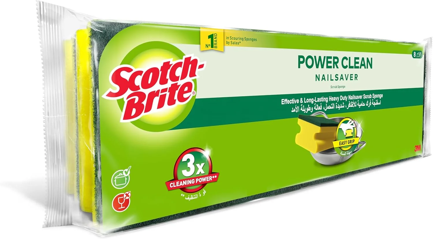اسکاچ-برایت اسفنج سیمی محافظ ناخن، بسته 8 عددی | اسفنج آشپزخانه | اسفنج ظرفشویی | سیم ظرفشویی | تمیزکاری عمومی | ایمن برای مواد غذایی | ضد زنگ | آشپزخانه، گاراژ، فضای باز