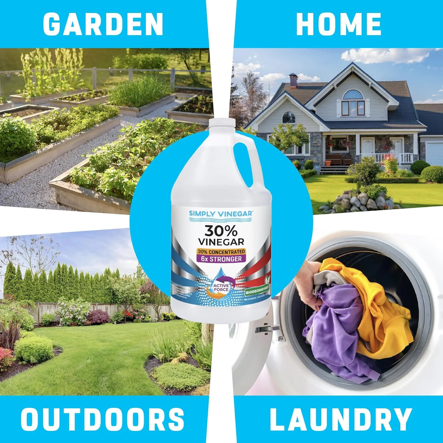 سرکه 30% Simply Vinegar – سرکه فعال و غلیظ خالص برای تمیزکاری، خانه و باغ، 3785 میلی لیتر (2 عدد)