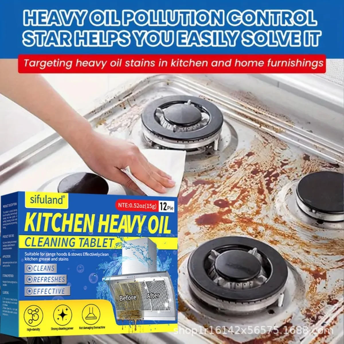 قرص های پاک کننده هود آشپزخانه Uniiking® بسته 12 عددی - چربی زدای قوی برای اجاق گاز، صفحه گاز و هود، توری فر، کباب پز