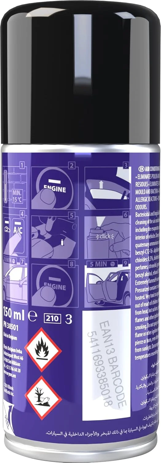 مایع تمیز کننده سیستم تهویه مطبوع وینز W38501، تمیز کننده خودرو و سیستم های تهویه، قوطی اسپری، سفید، شفاف، فرمول وینز