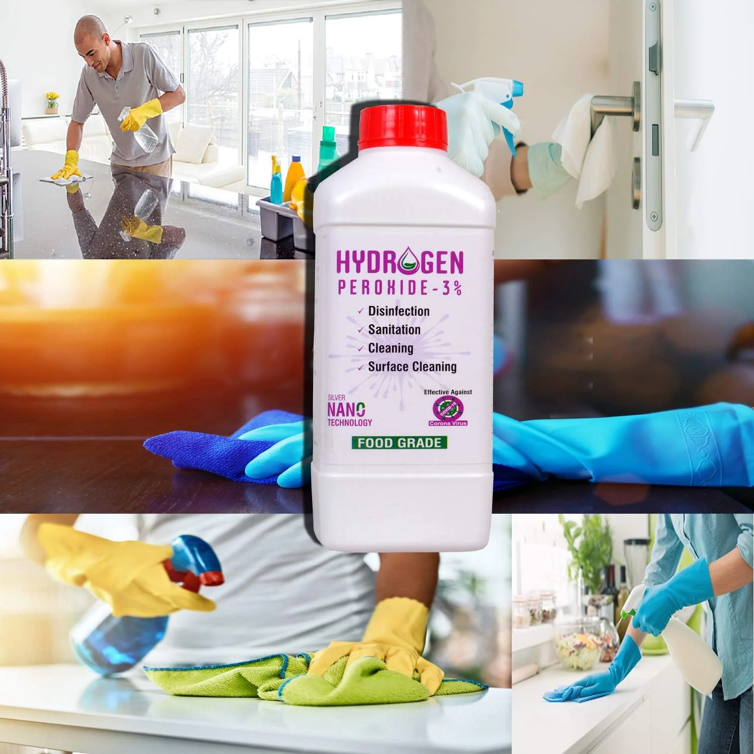 هیدروژن پراکسید خوراکی ۳% YK Laboratories | ضد عفونی کننده چند منظوره | بهترین برای تمیز کردن | استریلیزاسیون | کشاورزی | باغبانی - ۱ لیتر