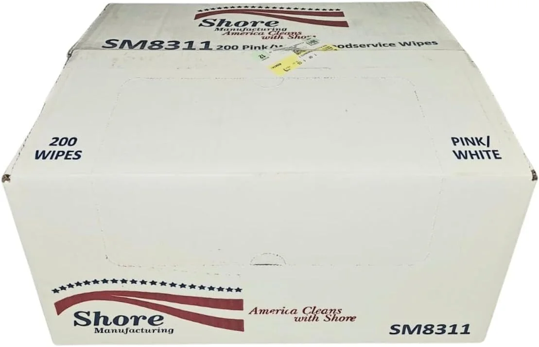 دستمال مرطوب صورتی/سفید مناسب برای خدمات غذایی، 13.25 اینچ، 200 عدد در بسته