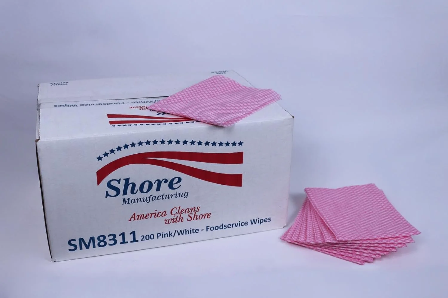 دستمال مرطوب صورتی/سفید مناسب برای خدمات غذایی، 13.25 اینچ، 200 عدد در بسته