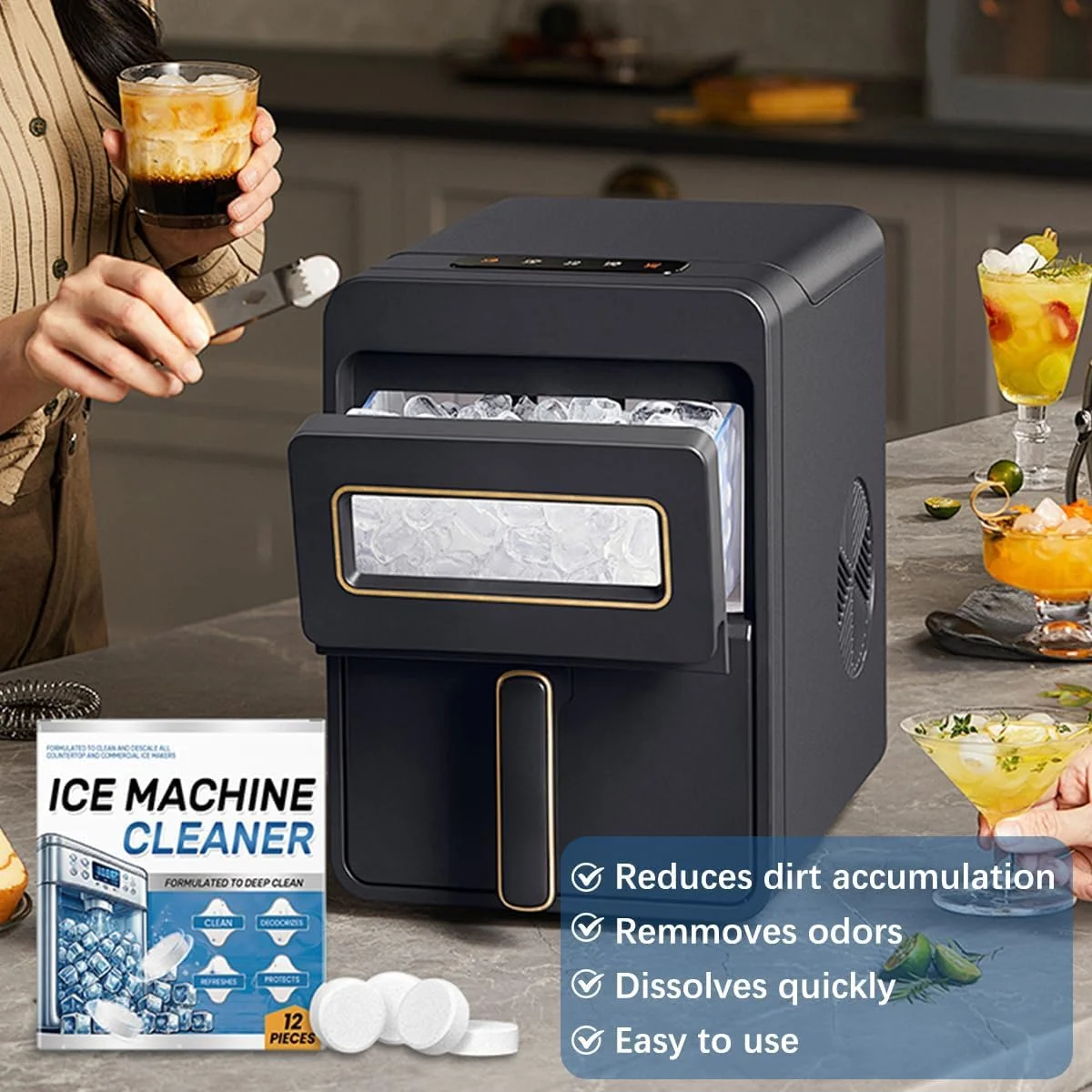 قرص های تمیز کننده دستگاه یخ یونییکینگ، رسوب زدای ایمن برای نیکل، کمک به حذف آب سخت و تجمع مواد معدنی برای یخ با طعم عالی