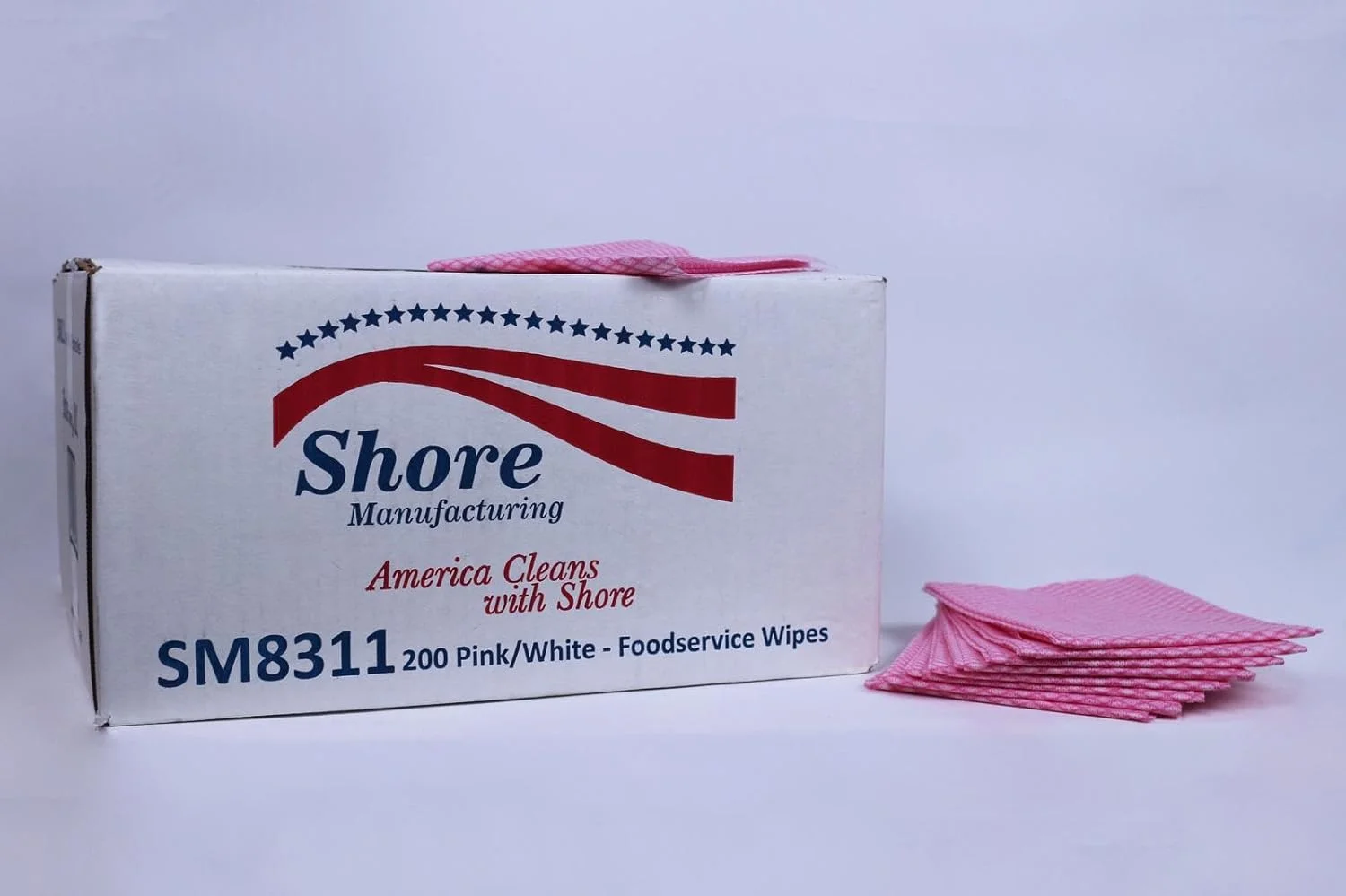 دستمال مرطوب صورتی/سفید مناسب برای خدمات غذایی، 13.25 اینچ، 200 عدد در بسته