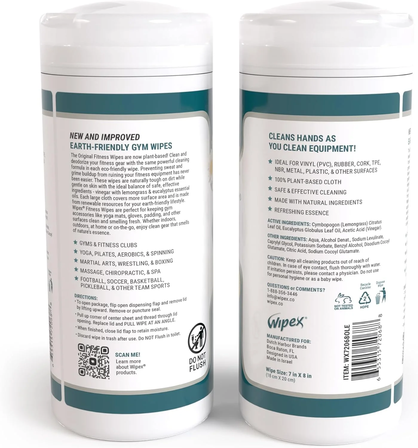 دستمال مرطوب تجهیزات ورزشی اورجینال Wipex - دستمال مرطوب گیاهی برای باشگاه، تمیز کننده سطوح در خانه یا باشگاه، قابل استفاده به عنوان تمیز کننده مت یوگا، تمیز کننده پلوتون - علف لیمو و سرکه، 50 عدد (بسته 3 عددی)