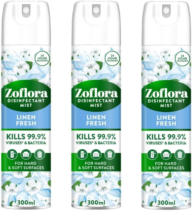 Zoflora Multipurpose Disinfectant - Linen Fresh- 300 ml | Anti-bacterial | All surface Cleaner | Home, Kitchen & Bathroom Cleaning | Eliminates Odour | 24 Hours fragrance - Pack of 3