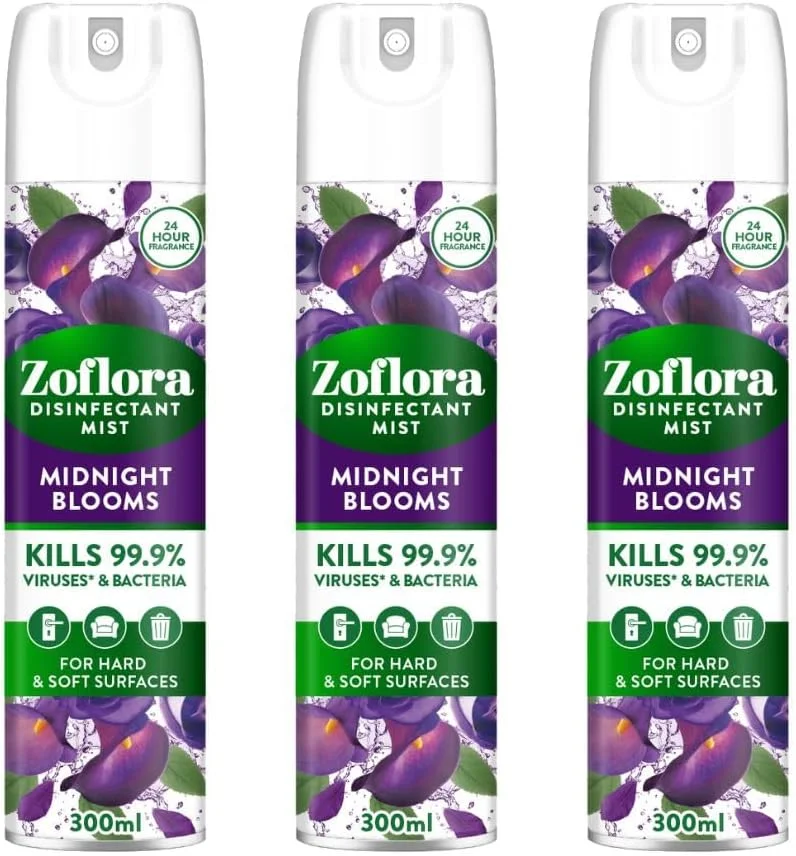 محلول ضدعفونی کننده چند منظوره زوفلورا - رایحه شکوفه های نیمه شب - 300 میلی لیتر | ضد باکتری | تمیز کننده سطوح | مناسب برای تمیز کردن خانه، آشپزخانه و حمام | از بین برنده بو | رایحه 24 ساعته - بسته 3 عددی